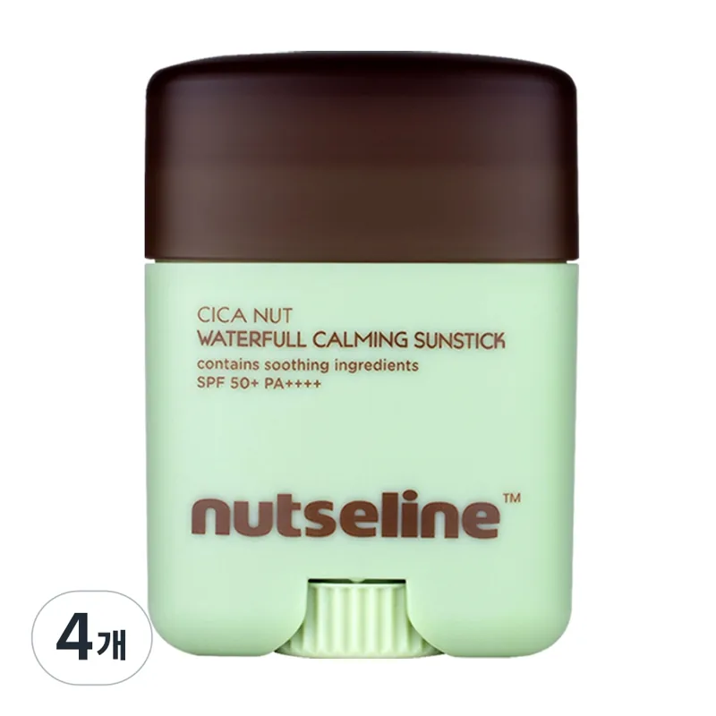 넛세린 시카 넛 선스틱 카밍 쿨링 워터드 SPF50+ PA++++ 미백 주름개선 끈적임 없는 온가족 썬스틱, 20g, 4개