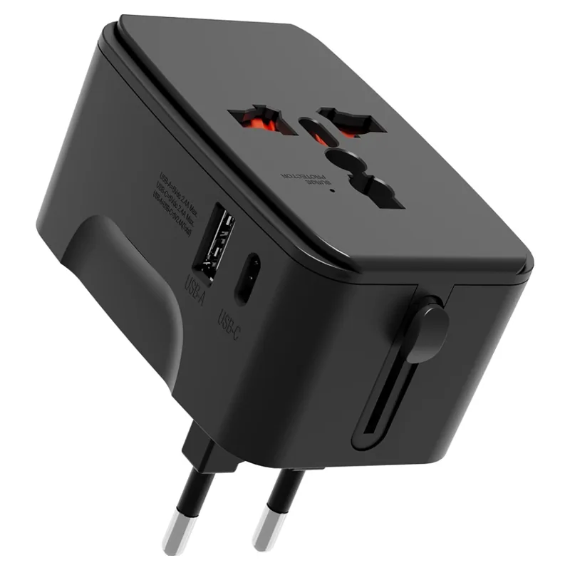 누아트 해외 여행용 멀티 어댑터 2포트 C타입 + USB 포트 블랙, 1개