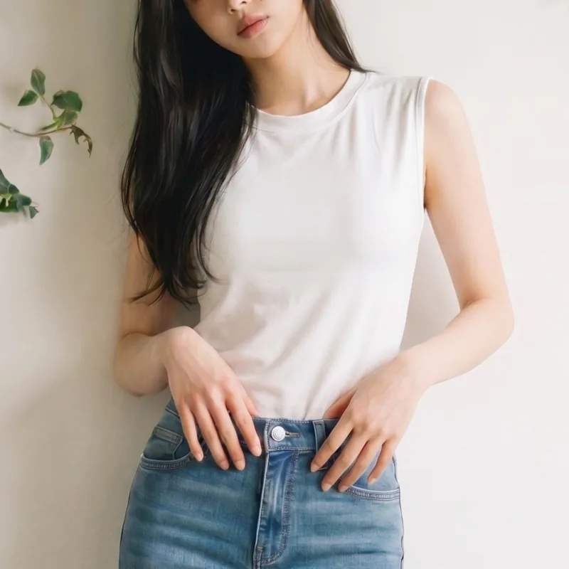 아이니 여성 심플 민소매 스판 나시티 1+1