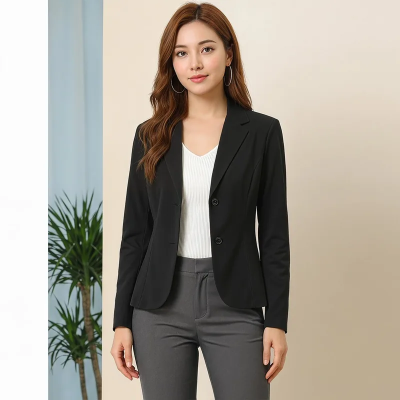 cheibear 여성 스트레치 블레이저 라펠칼라 긴팔 오피스룩 정장 재킷 사무실 수트 자켓