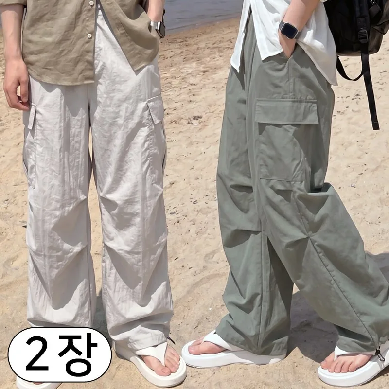 올멋 [1+1] 2장가격 픽스 생활방수 뉴테크 카고 리짓 스트링 와이드 팬츠
