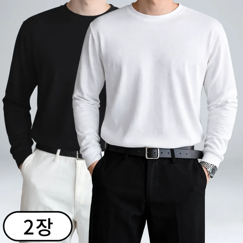[1+1] 남자 니트 라운드 긴팔 오버핏 빅사이즈 티셔츠 (6120-2)
