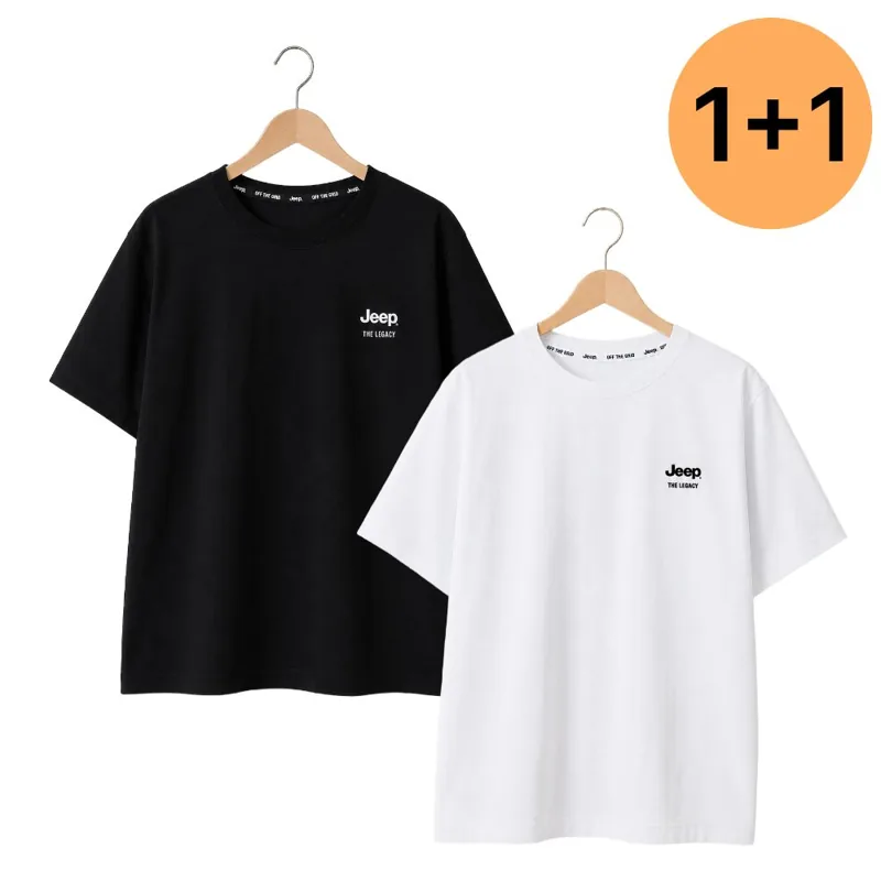 지프 뉴로고 반팔티 1+1 - 화이트,블랙 스몰로고 세미오버핏
