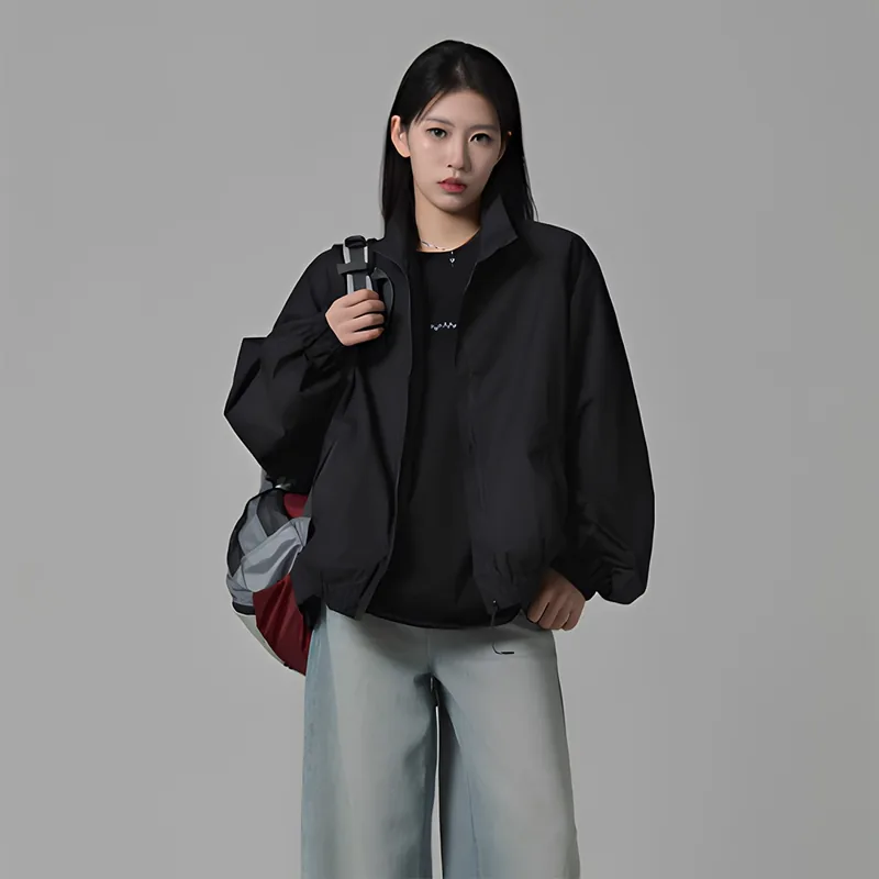지쥬 여성 바람막이 초경량 집업 오버 봄 여름 자켓 무지 블랙&화이트 m~3xl